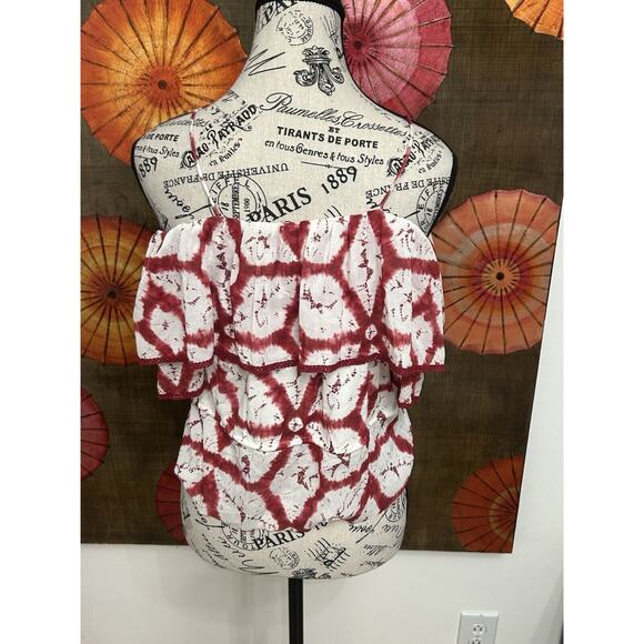 Vintage 90s Vivienne Tam Burgundy Off Shoulder Chiffon Top Rare Find Y2K Sz S - Picture 4 of 5